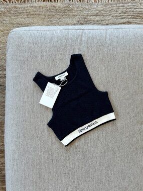 NWT Sporty & Rich Serif Logo Cableknit Tank in Navy